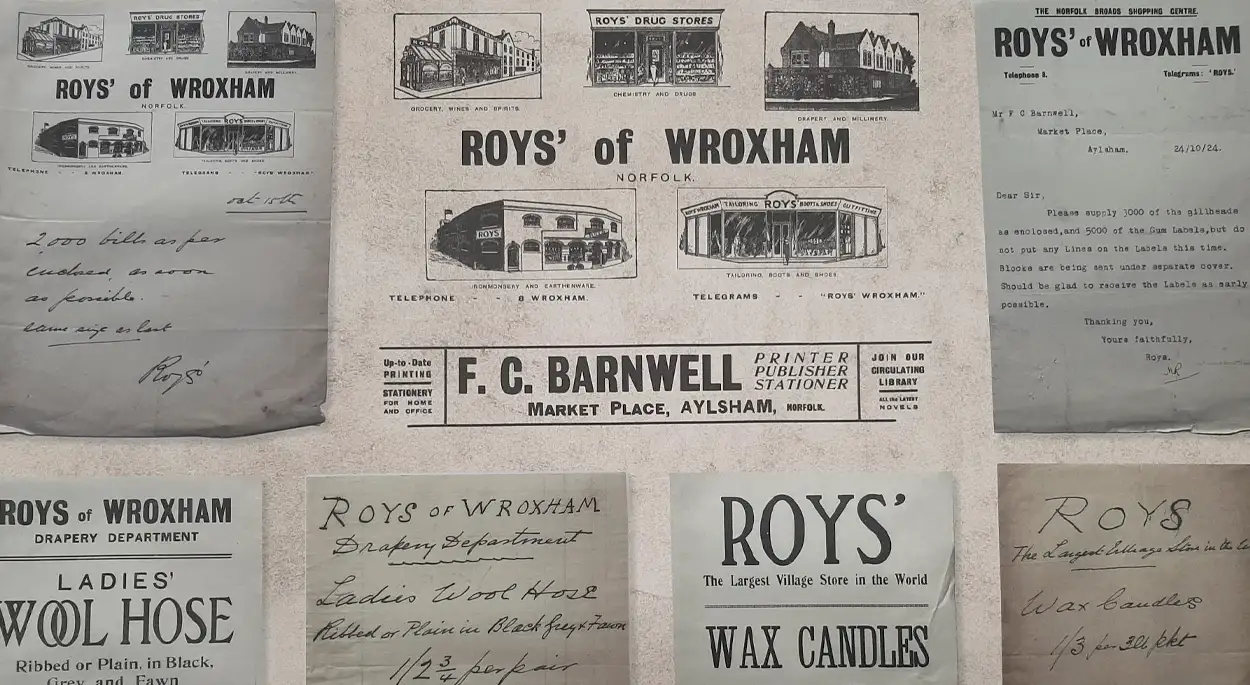 Advertising prints done by Barnwell for Roys of Wroxham in the 1920's