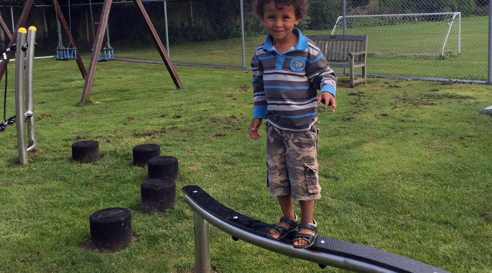 One of South Walsham's youngest residents trying out the new balance beam